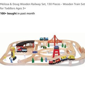 Melissa & Doug Wooden Railway Set - 130 Pieces